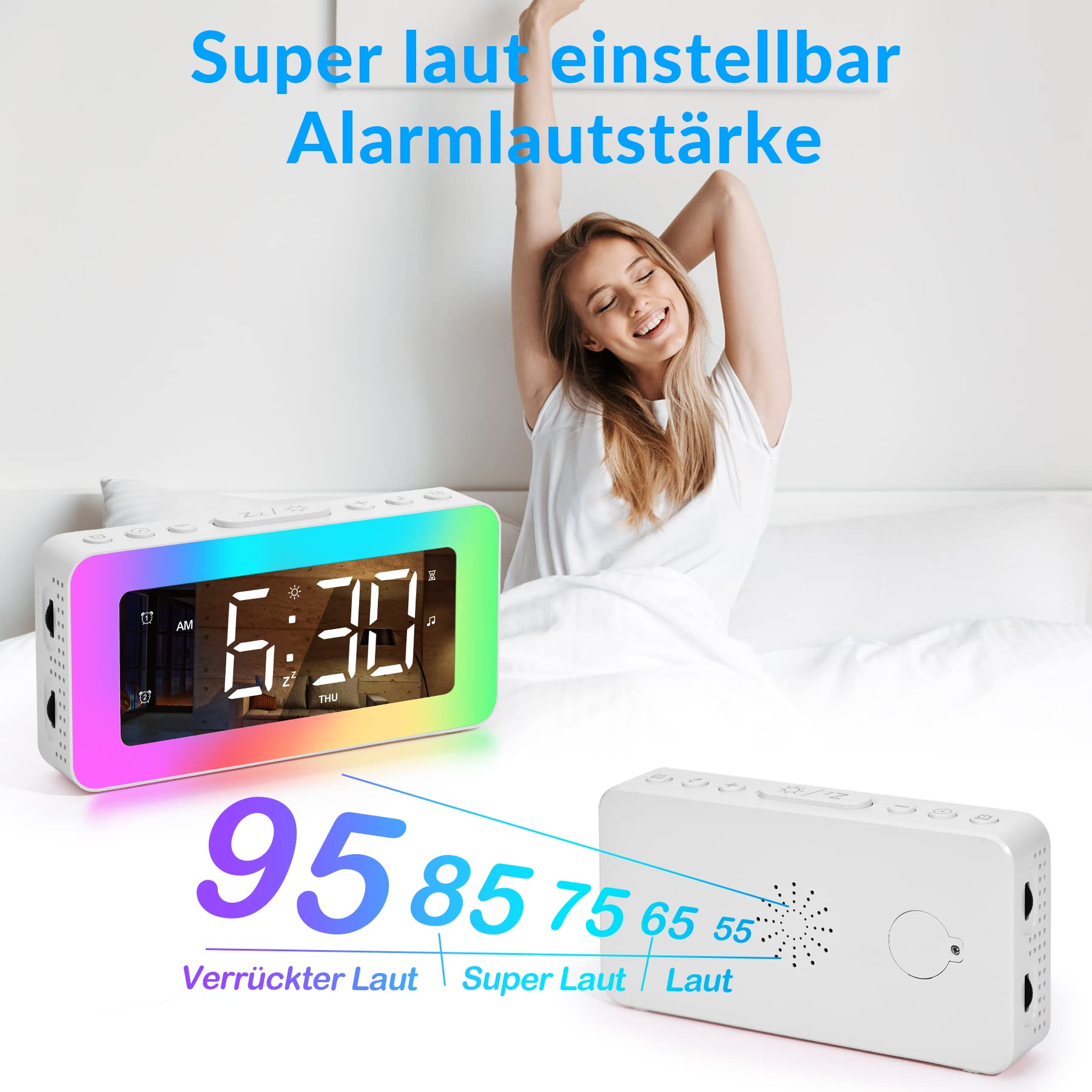 Digital Alarm Clock RGB Color Dual Alarm USB Charging Snooze Extra Loud – Black