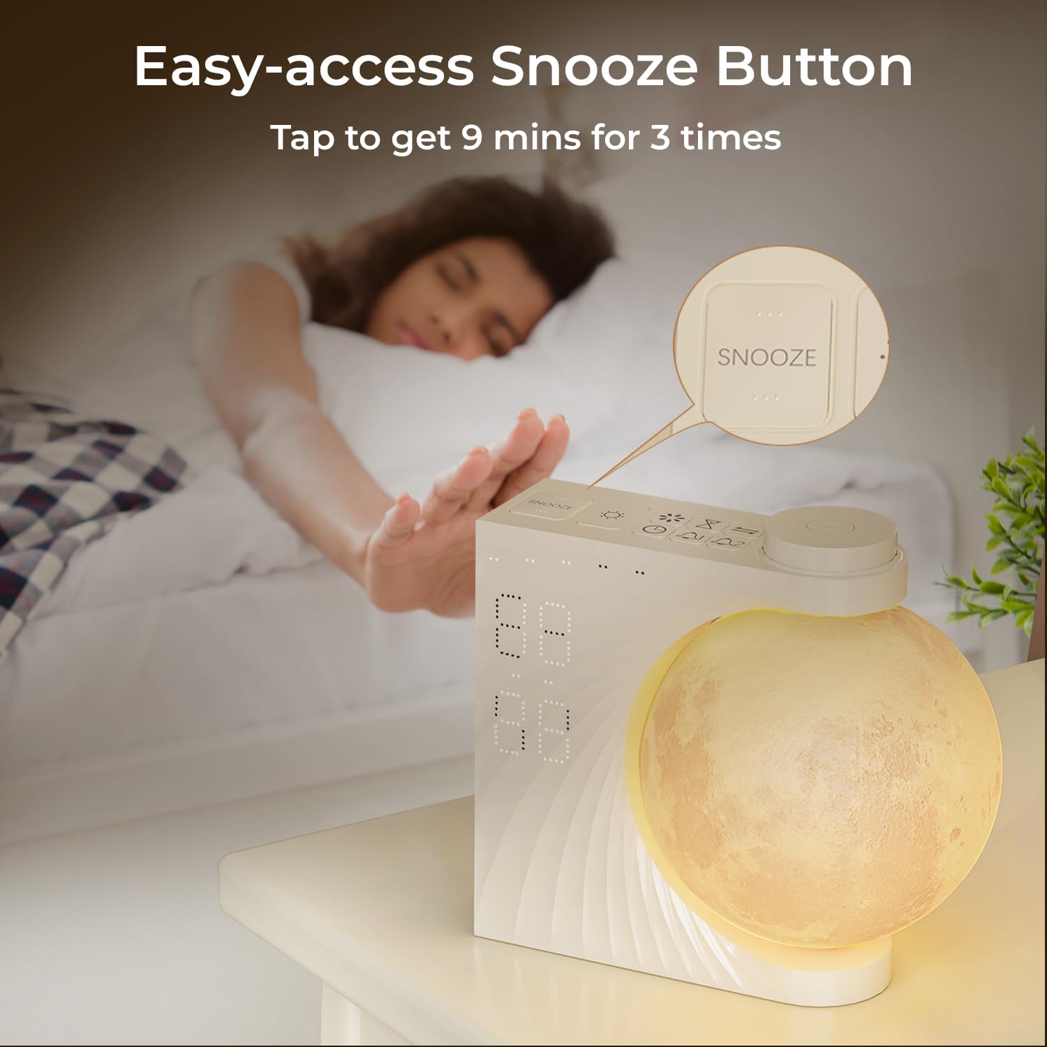 INSSISAIN Moon Lamp with Alarm Clock – 8 Colors, 10 Nature Sounds, Dual Alarm