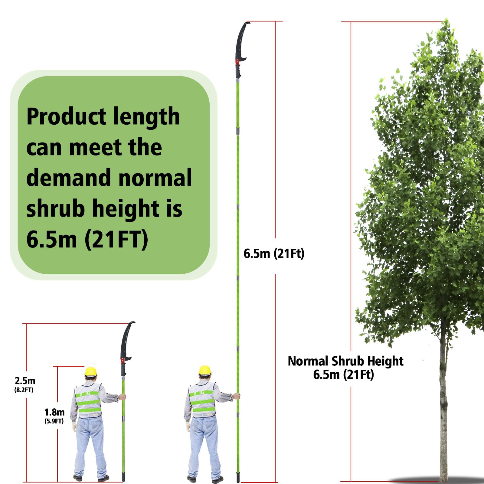 SurmountWay 8m Extendable Pole Saw – Adjustable Length, Garden Set, Bag Included