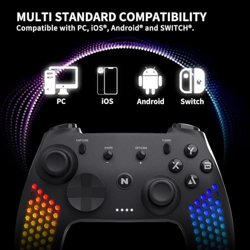 NITHO Wireless Controller for PC/Switch/Android/iOS 6-Axis Sensor RGB LED – Black