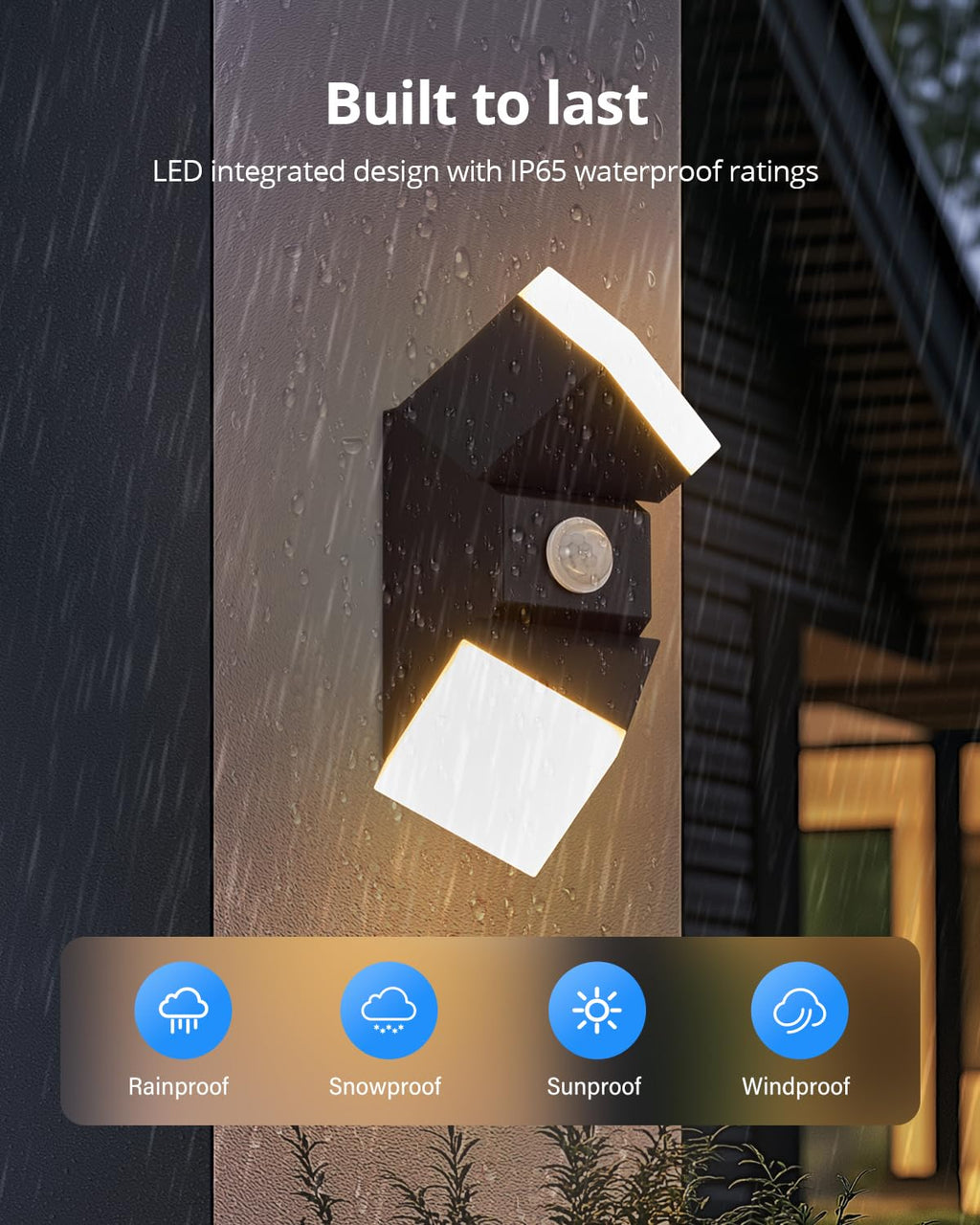 12W Wall Lamp with Motion Sensor IP65 Waterproof – Black