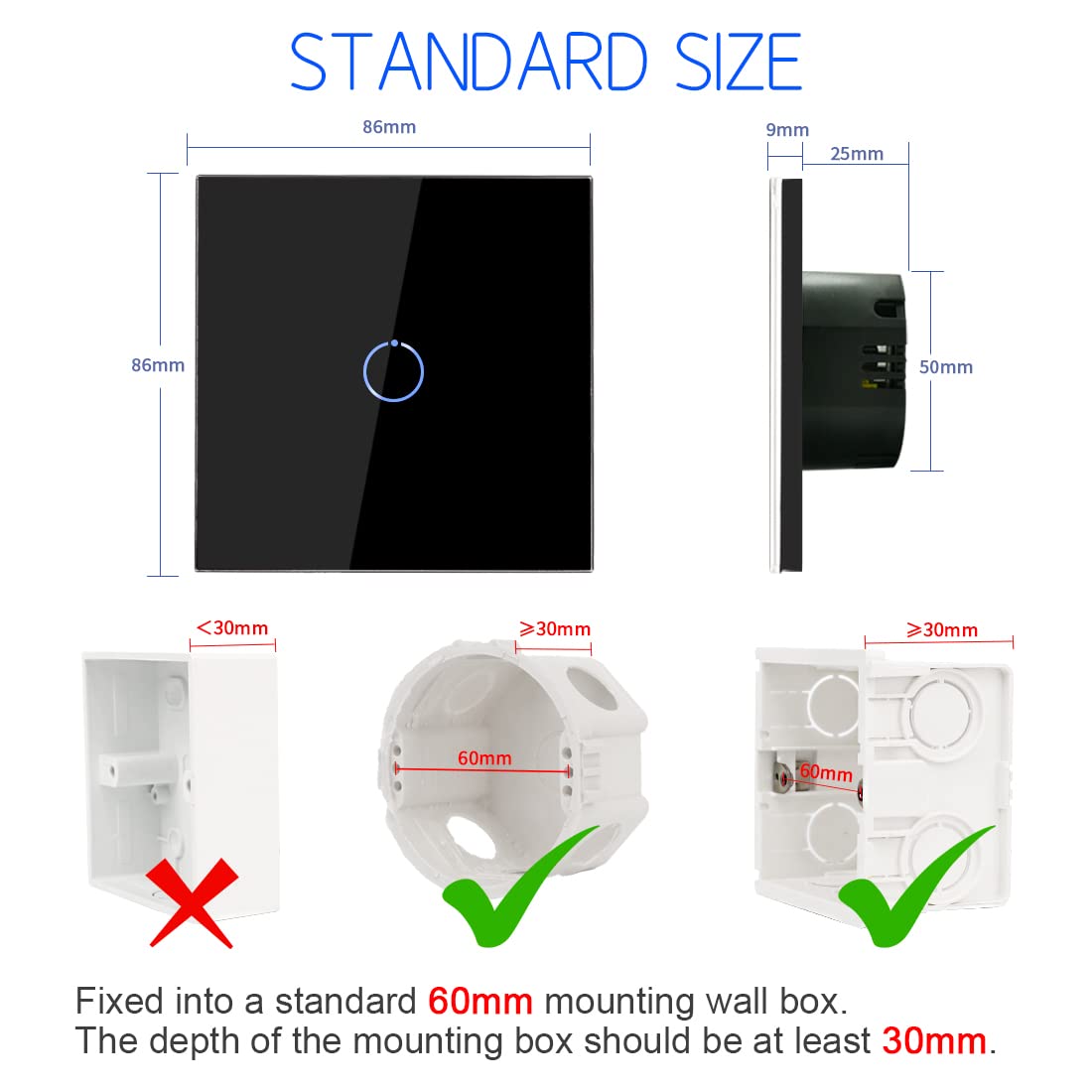 CNBINGO Touch Light Switch Flush-Mounted 2-Pack – Black Glass Panel LED 800W