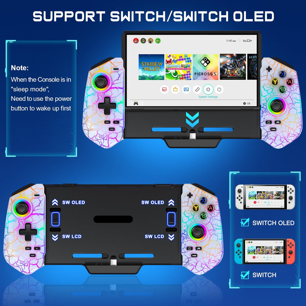 JC300 Kontroler do Nintendo Switch z Hall Effect – RGB, 4 Sloty na Gry, Plug&Play Biały