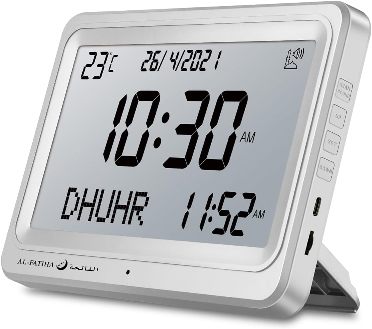 Digital Azan Clock with Automatic Prayer Times – 8 Sounds, White