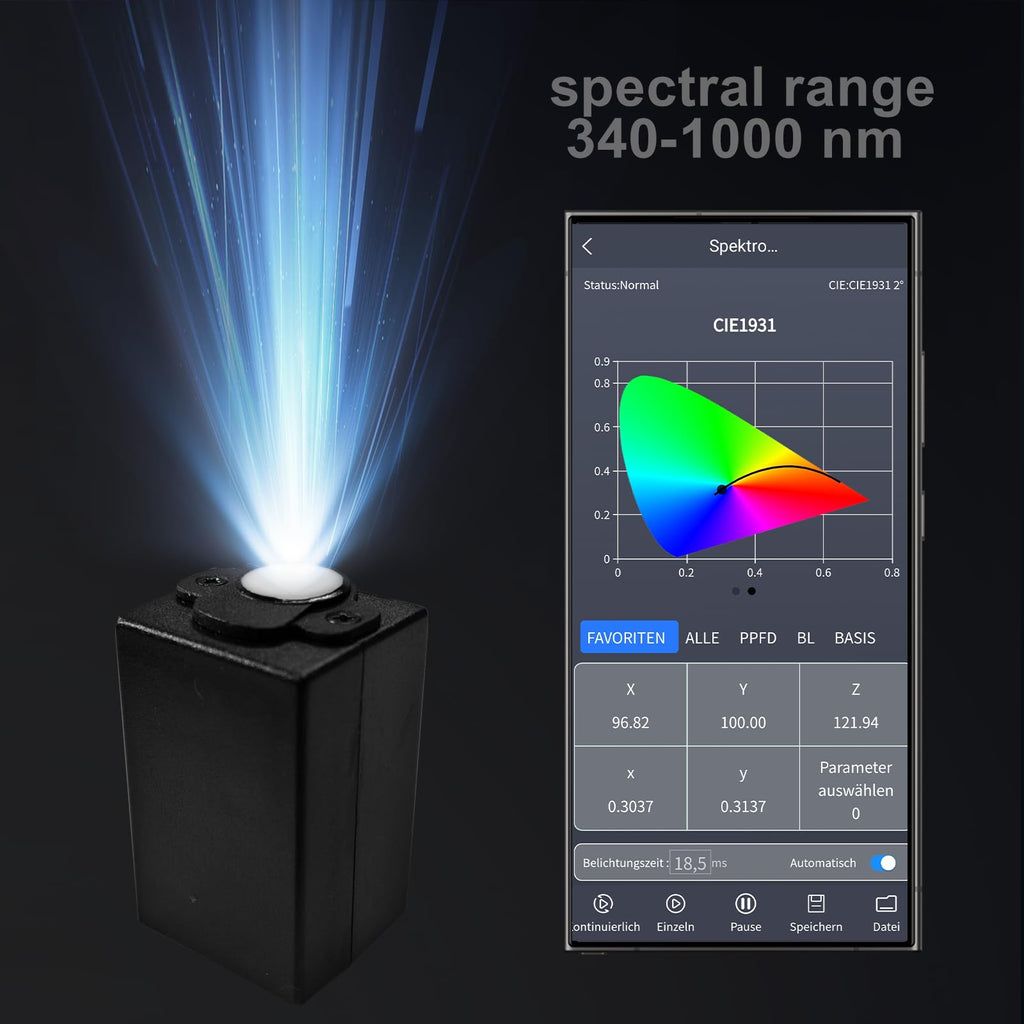 Portable Spectrometer Light Meter 340-1000nm CCT CRI PAR PPFD with USB-C and App – USB-C