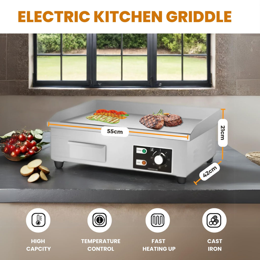 Electric Grill Plate Professional – 55x35cm, 3000W, Stainless Steel, For Catering and Home Use