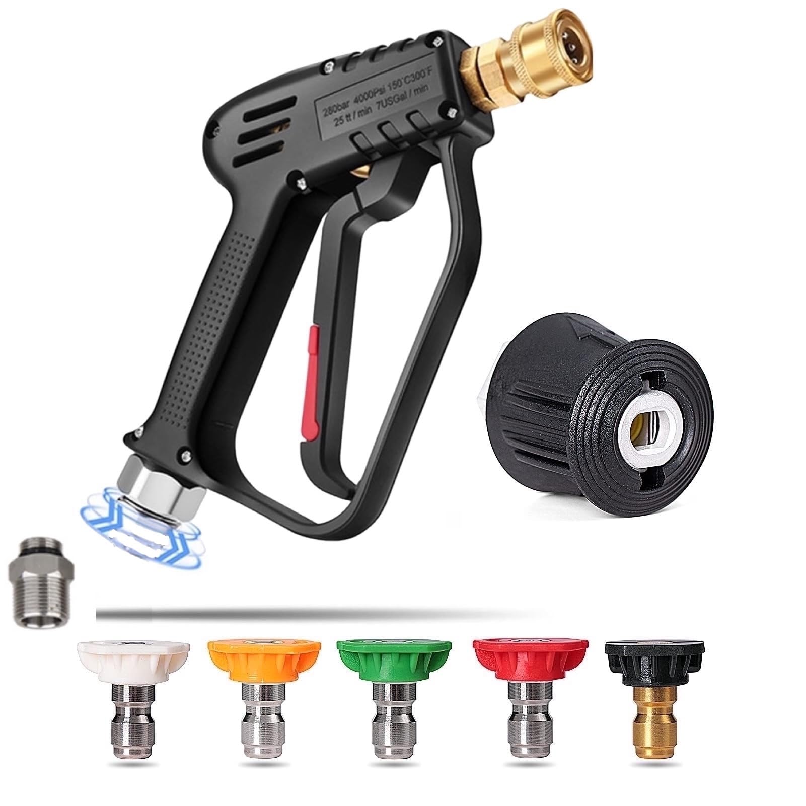 Pressure washer gun 360° rotating handle 5 nozzles, M22 and 6.35mm quick connector – M22/14mm/6.35mm