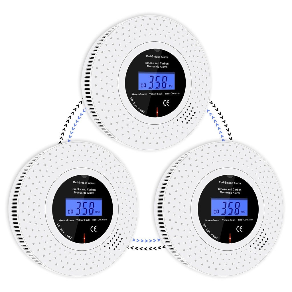 2-in-1 Smoke and Carbon Monoxide Detector with LCD Display - 3-pack