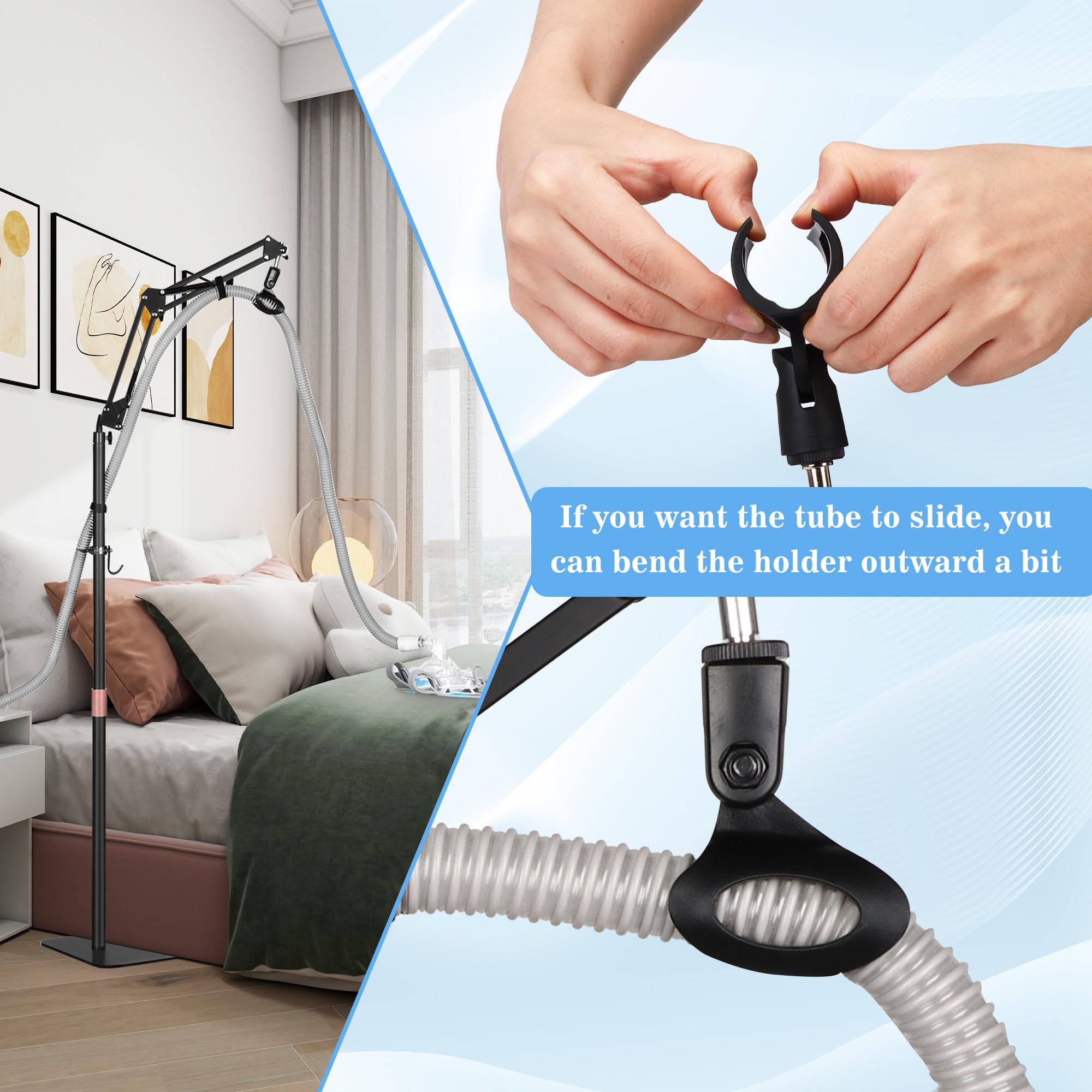 CPAP Hose Holder Adjustable Height Bed Hanger Prevents Tangling - White