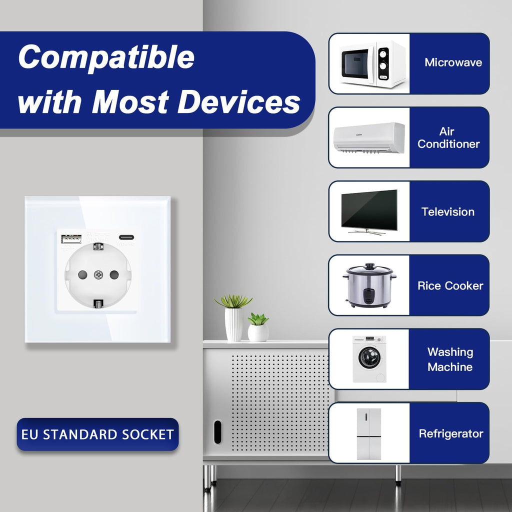 BSEED Schuko Wall Socket with USB C 2.1A – White