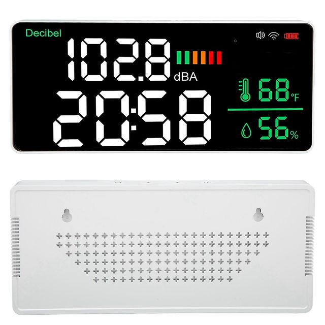 Miernik Decybeli 4 w 1 – 11" LED, WiFi, Termometr, Higrometr, Zegar