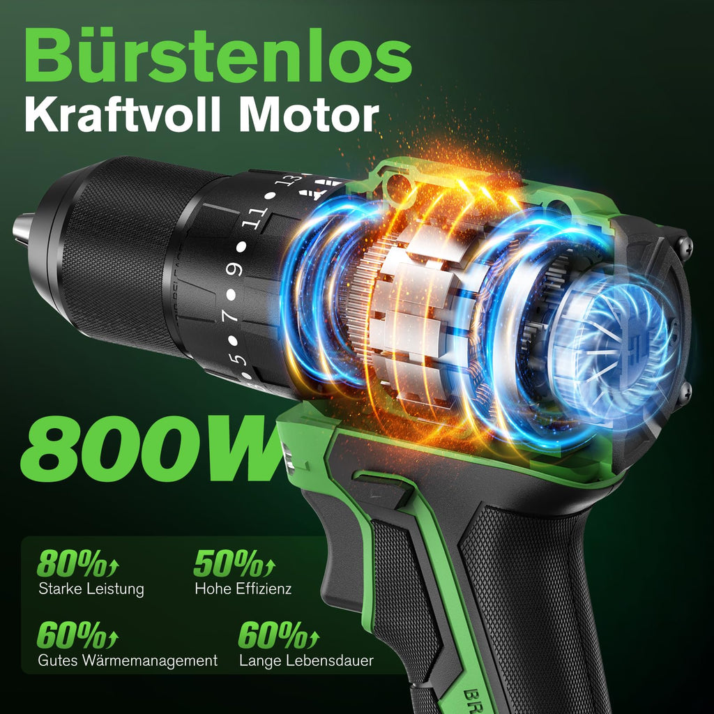 Wiertarko-wkrętarka Udarowa Bezszczotkowa Ginour 800W 21V 50Nm – Zestaw 47 Elementów