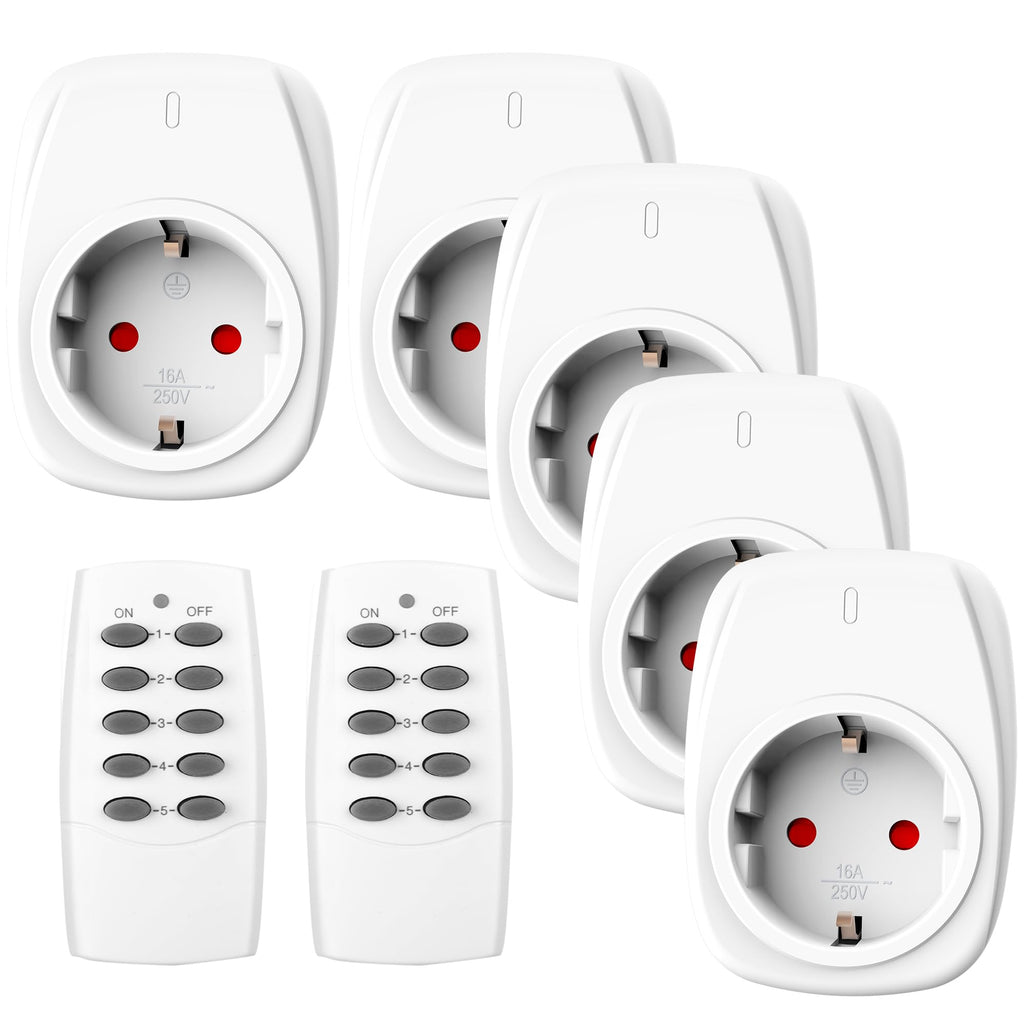 HBN 5X Wireless Sockets with 2 Remote Controls 16A 3680W – White