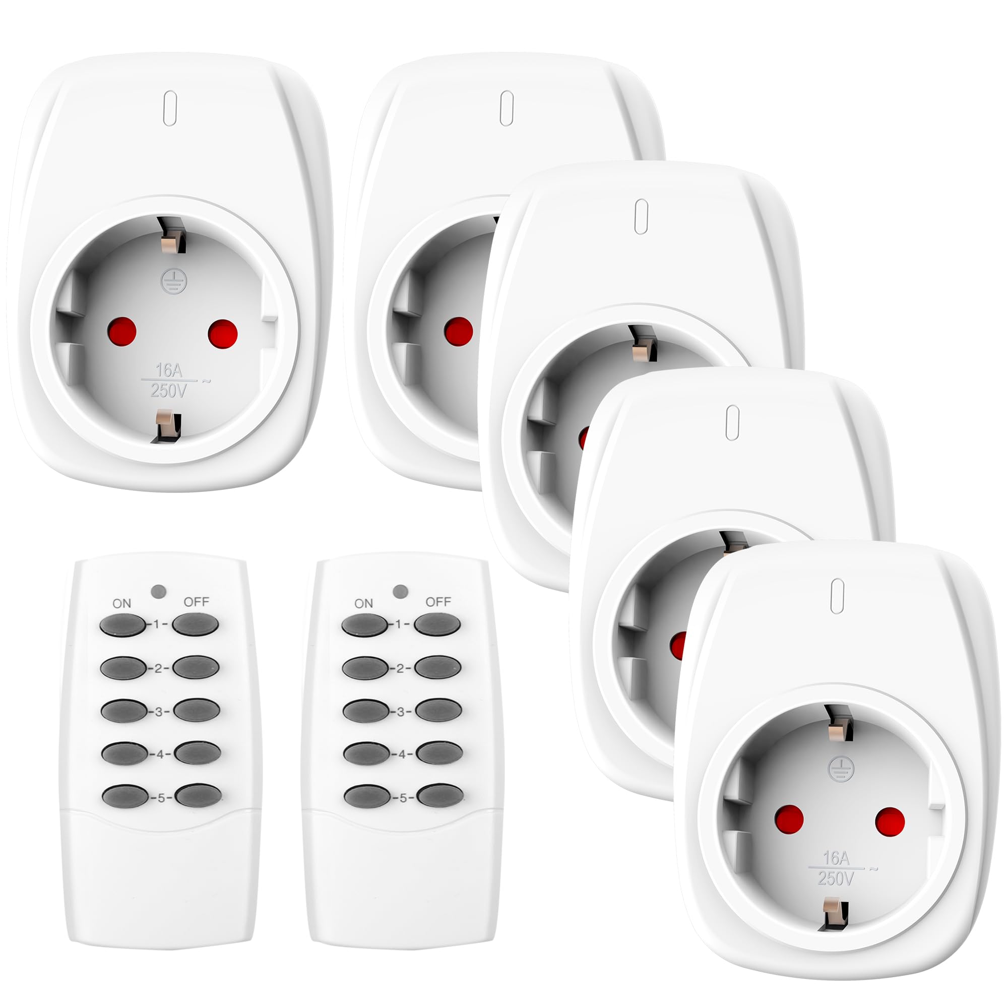 HBN 5X Wireless Sockets with 2 Remote Controls 16A 3680W – White