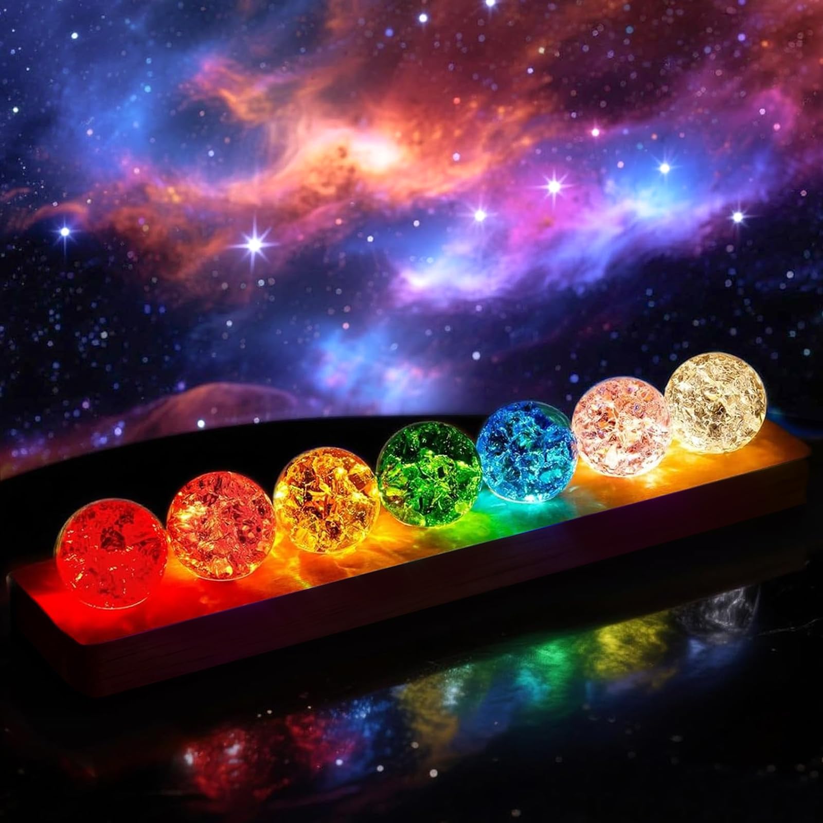 3D Crystal Ball Night Light with Wooden LED Base - 40mm