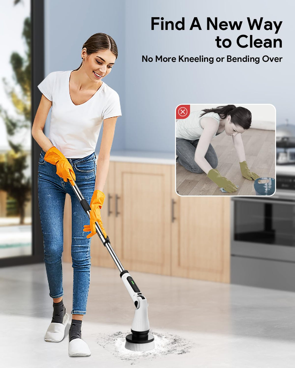 Leebein Electric Scrubber – 8 Brush Heads, 2 Speeds, 37-139cm Extendable Handle
