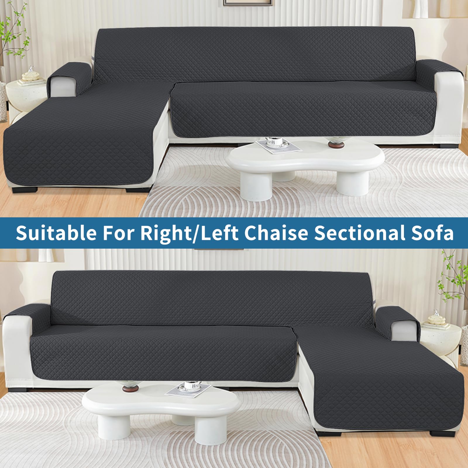 Waterproof Reversible 4-Seater L-Shaped Corner Sofa Cover for Left/Right - Dark Grey 285cm