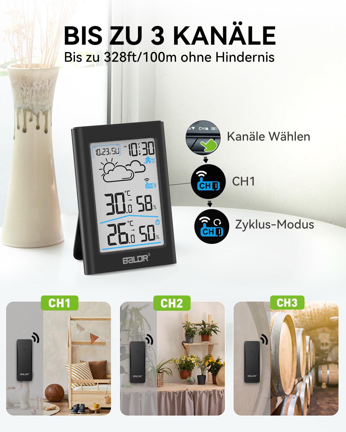 Wireless Weather Station Digital Clock DCF Indoor/Outdoor Thermometer – 3.7 inches