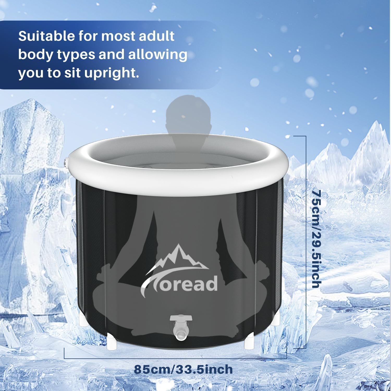 TOREAD XL Ice Bath Tub – Ø85cm, Foldable, Inflatable, Bag Included