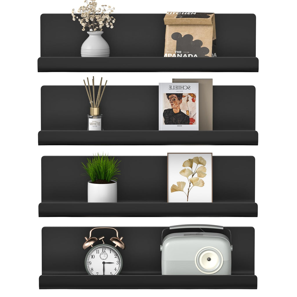 No-Drill Floating Shelves Set for Living Room and Bathroom - Black 32 cm