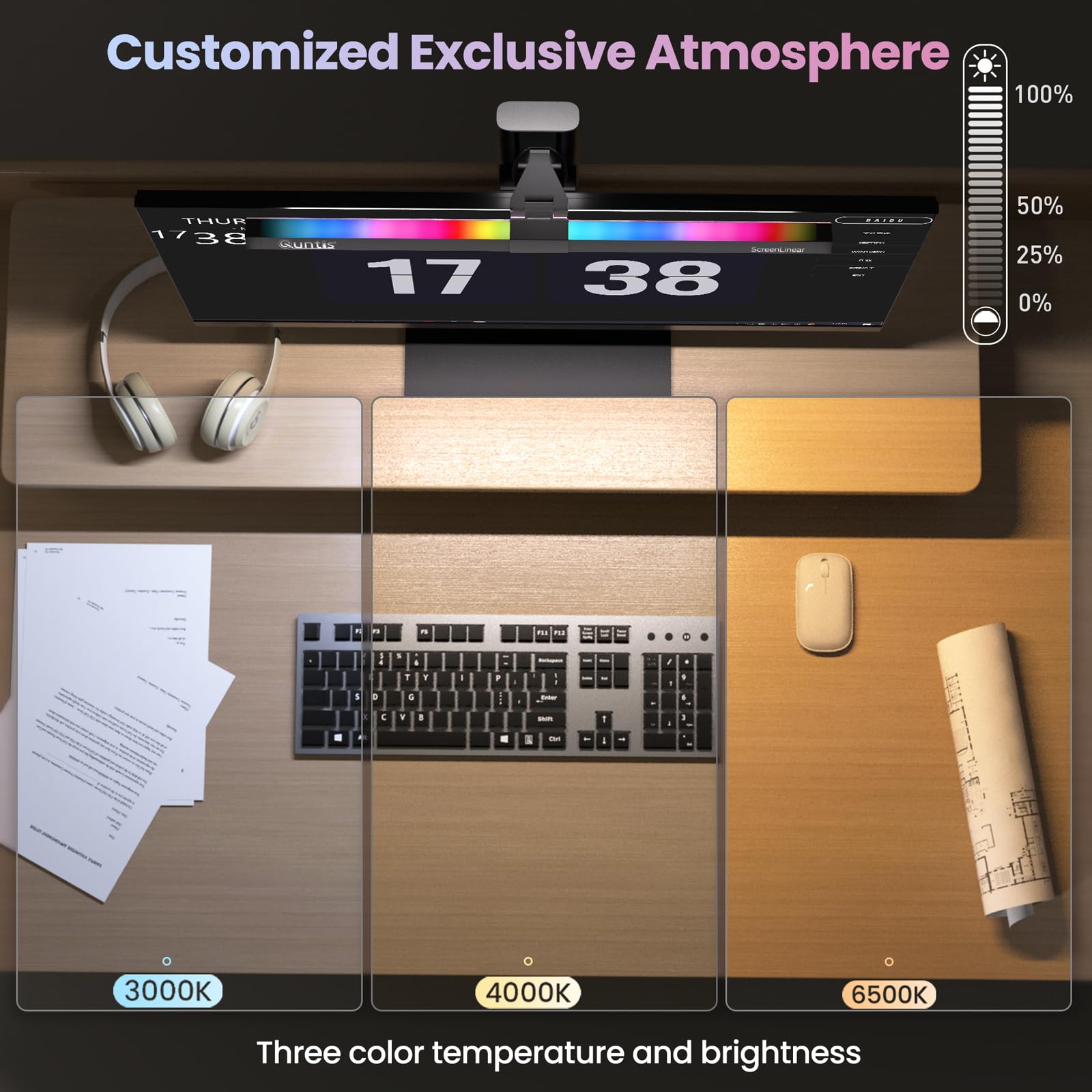 Quntis RGB Monitor Light Bar with Touch Control Anti-Blue Light 40 cm - USB