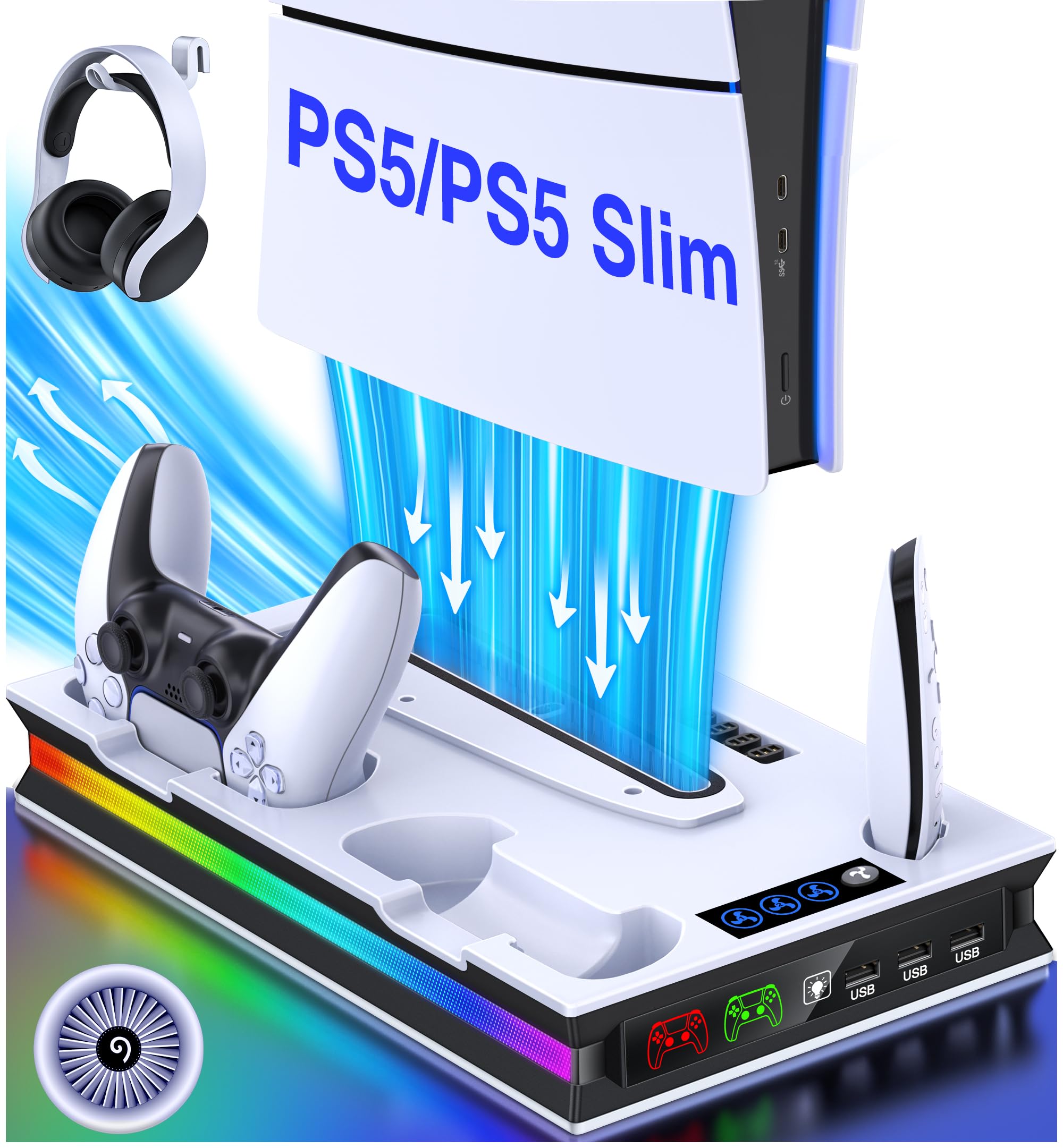 PS5 Stand with LED Backlight and 3-Speed Fan - Vertical Stand for PS5 Slim/Pro (Copy) (Copy)