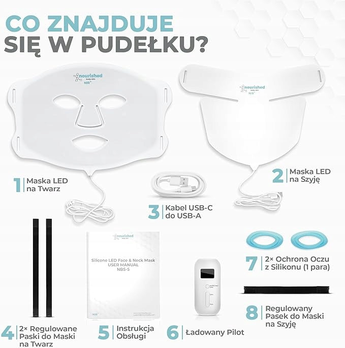 Nourished Body & Skin NBS-5 — 7-kolorowa Maska LED na Twarz i Szyję z Bliską Podczerwienią