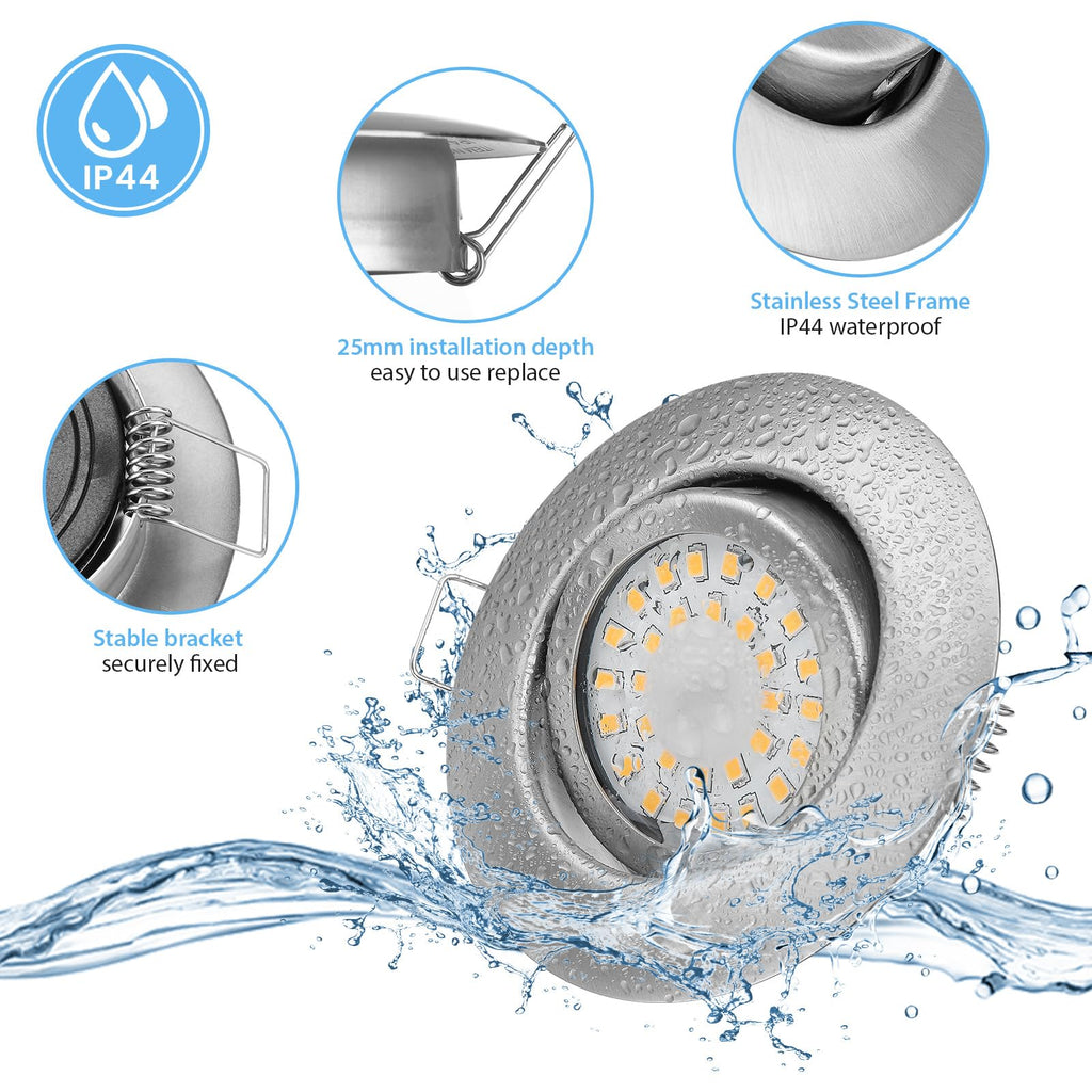 Dimmowalne LED wpuszczane reflektory 6W IP44 – Ciepła biała 3000K, zestaw 6