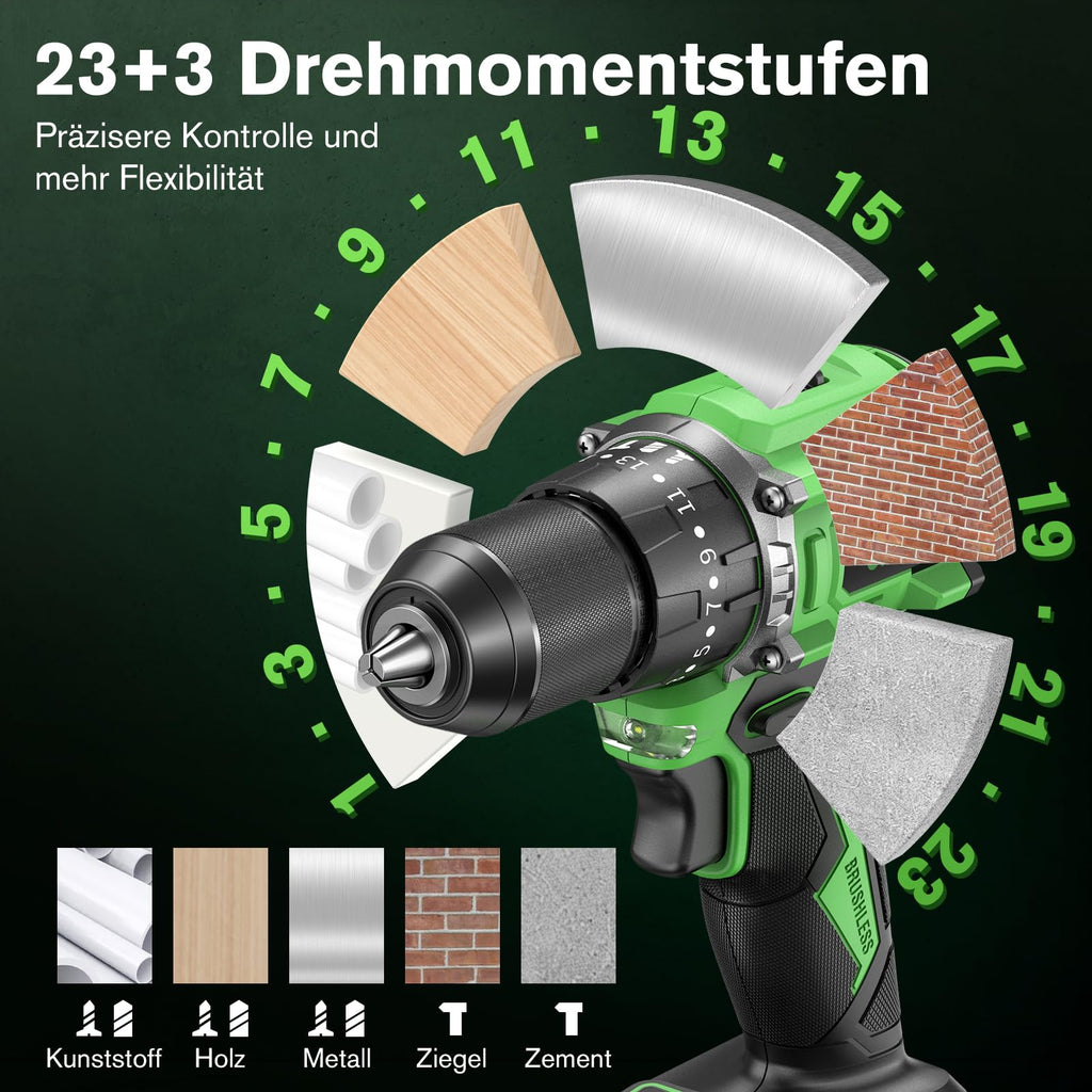 Wiertarko-wkrętarka Udarowa Bezszczotkowa Ginour 800W 21V 50Nm – Zestaw 47 Elementów