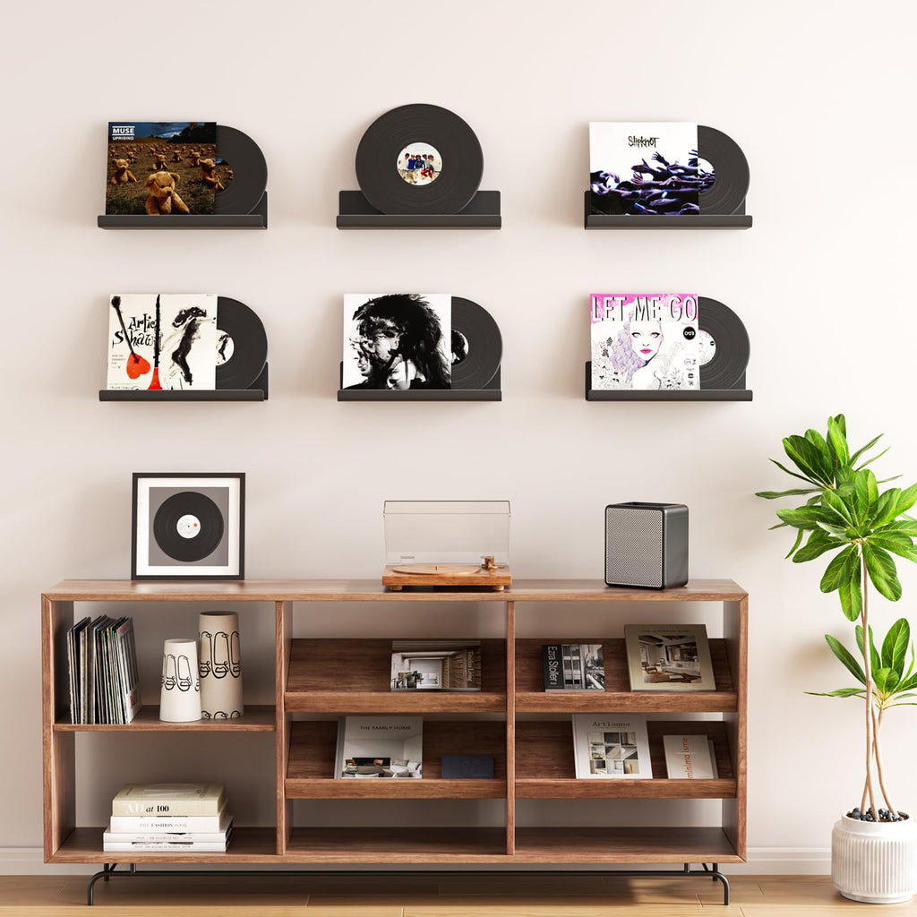 No-Drill Floating Shelves Set for Living Room and Bathroom - Black 32 cm