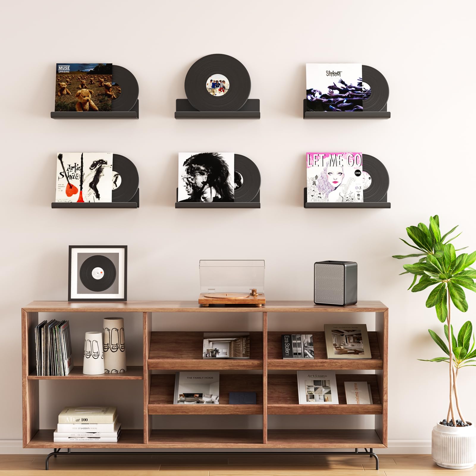No-Drill Floating Shelves Set for Living Room and Bathroom - Black 32 cm