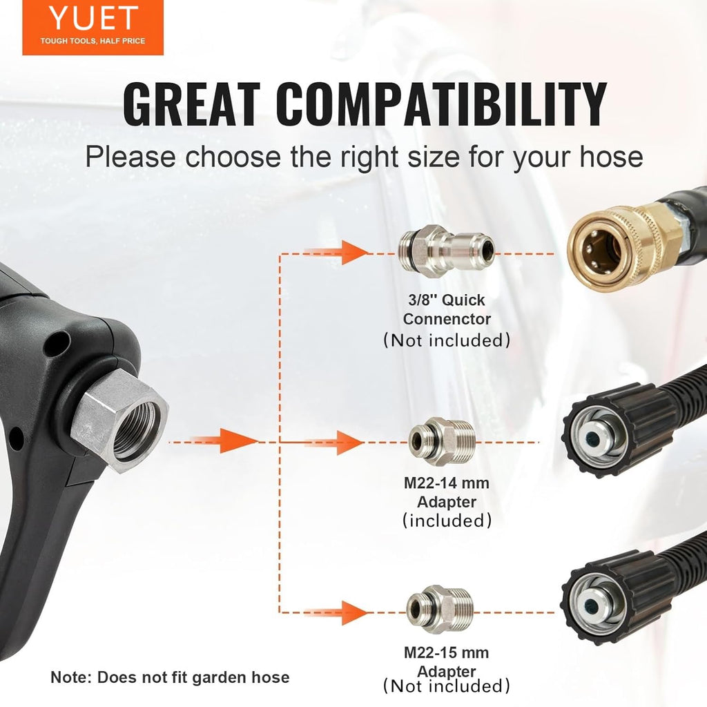 Pressure washer gun 360° rotating handle 5 nozzles, M22 and 6.35mm quick connector – M22/14mm/6.35mm