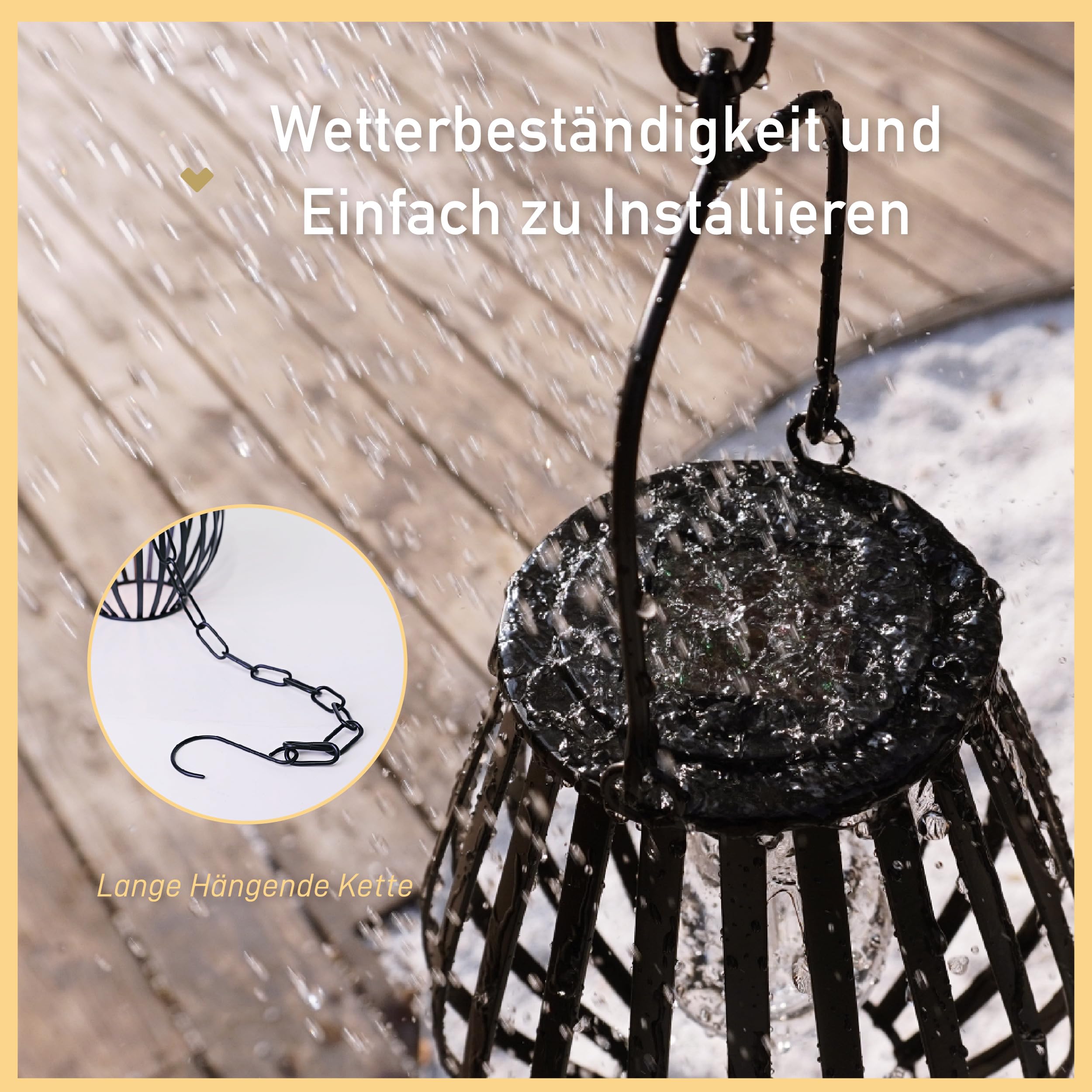 Outdoor Solar Hanging Lamp Waterproof Metal – Decorative Oval Garden Lamp, Black