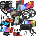 Nintendo Switch Accessory Set Case Screen Protector Joycon Grip - Black