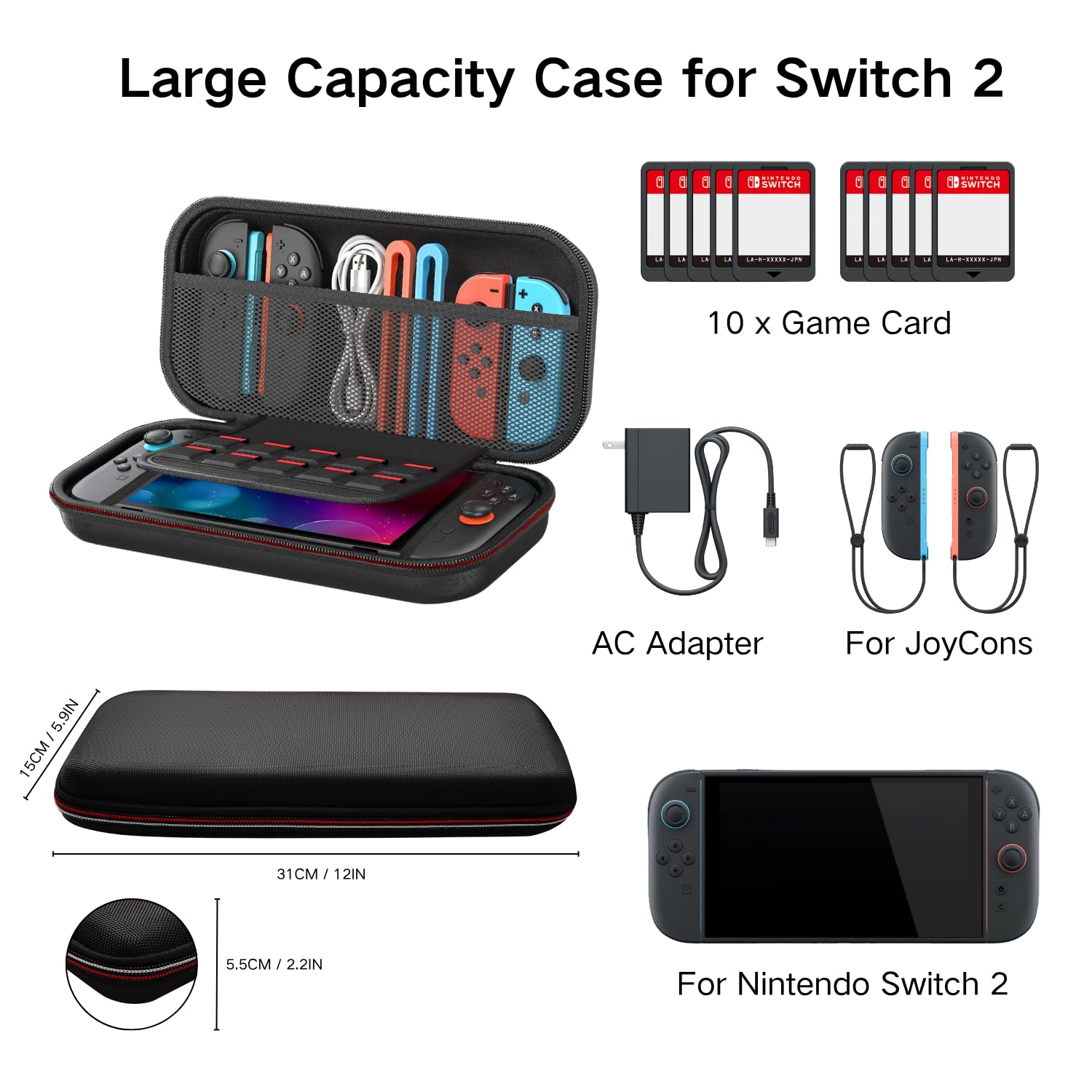 Nintendo Switch 2 Case with 10 Game Card Slots – Portable Travel Bag