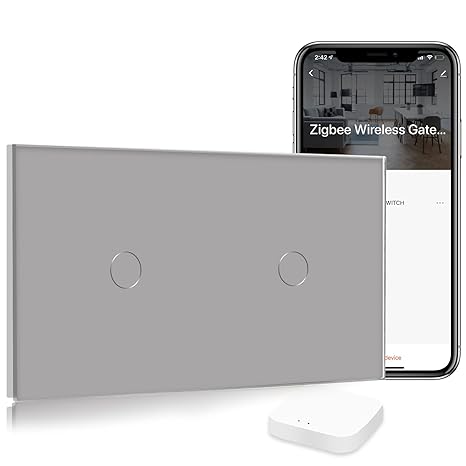 BSEED Smart ZigBee Double Light Switch – WiFi, Alexa, Google, Tuya – Grey