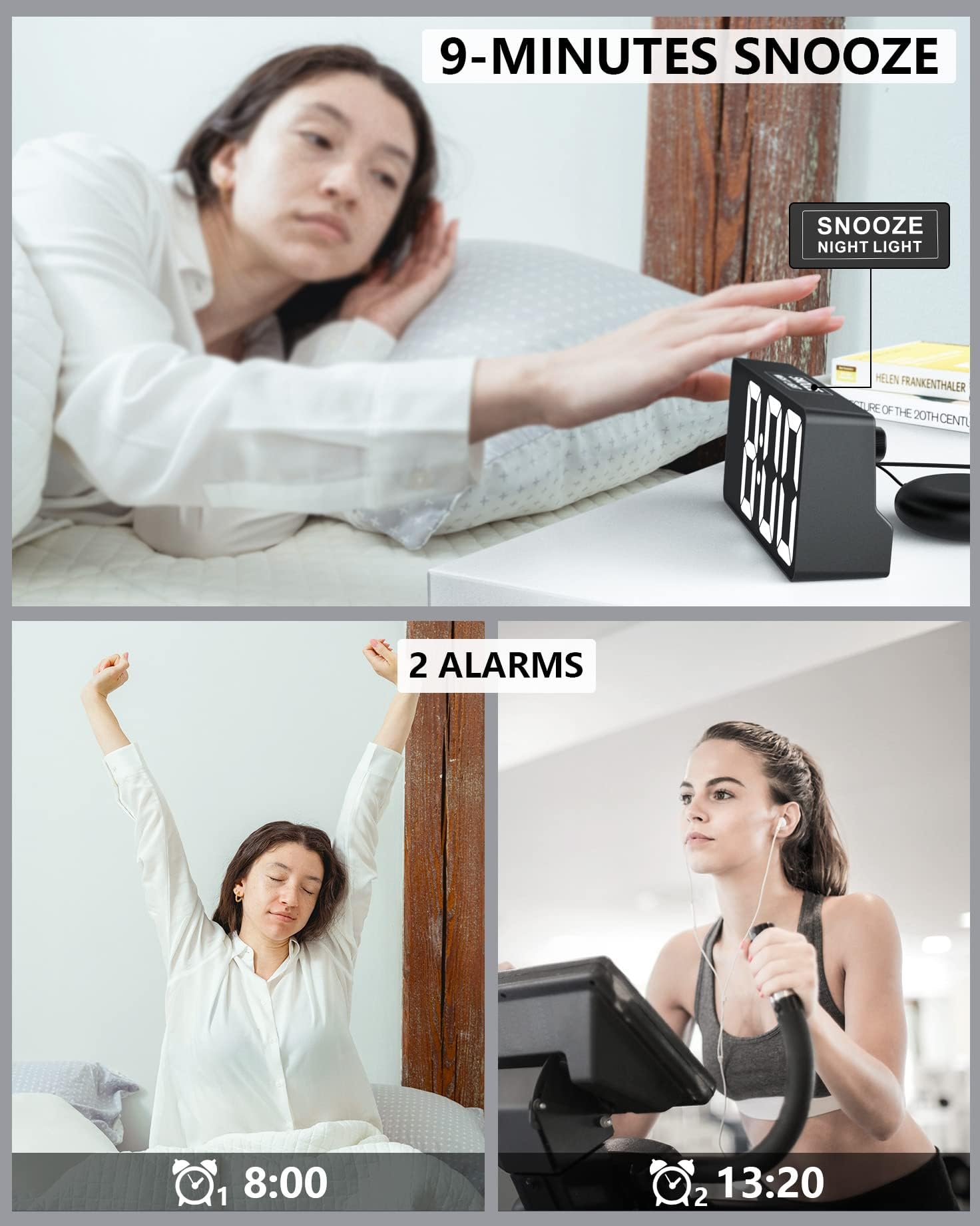 Vibrating Alarm Clock with Dual Alarm and Large Display – For Heavy Sleepers