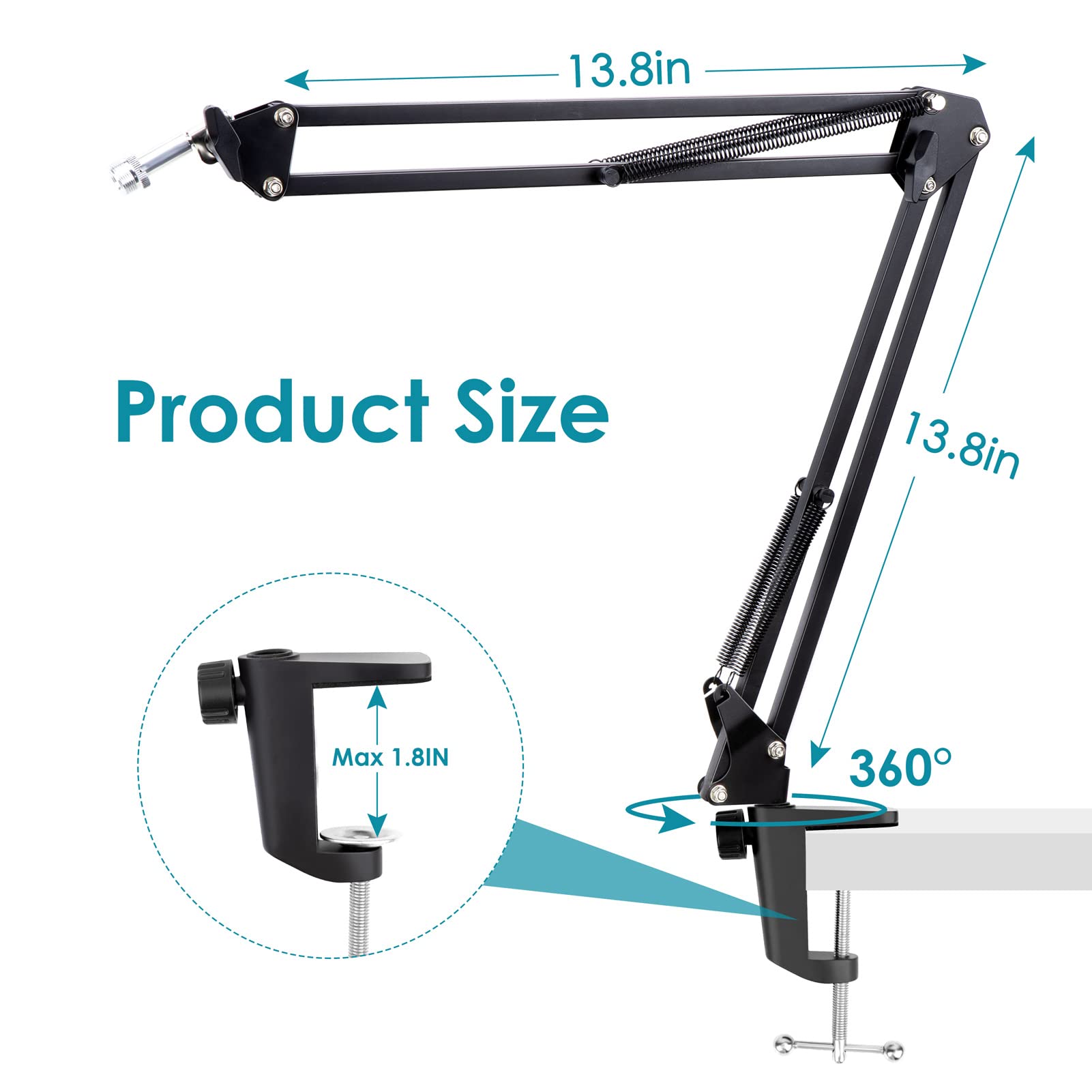 Universal Microphone Holder Compatible with HyperX QuadCast, Blue Yeti, Rode – Black