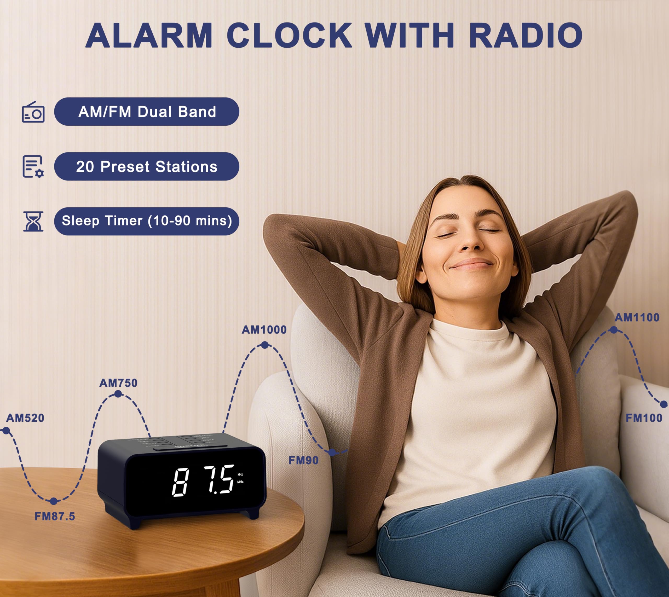 Budzik Cyfrowy z Radiem AM/FM | Podwójny Alarm, Drzemka, Ściemniacz i Lampka Nocna – 213R