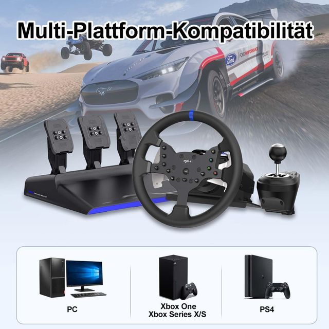PXN V99 Gaming Steering Wheel with Pedals and Force Feedback – Black