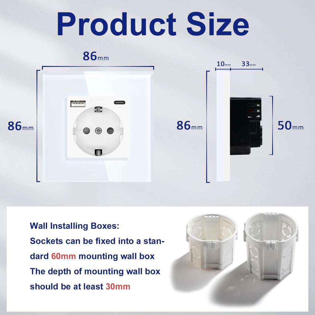 BSEED Schuko Wall Socket with USB C 2.1A – White