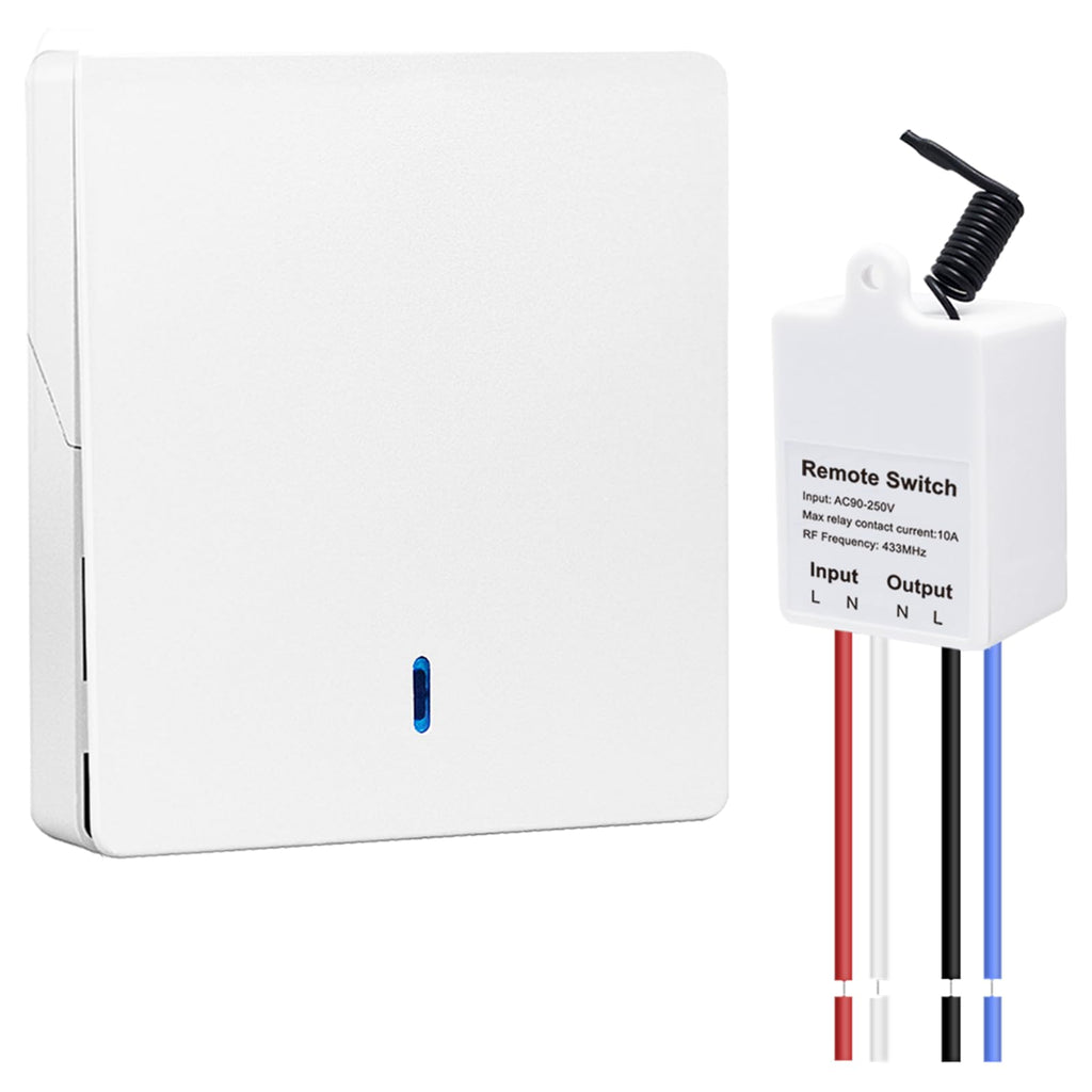 RF 433 MHz Wireless Switch with Wall Transmitter and Relay Receiver – 10A, 25m Range