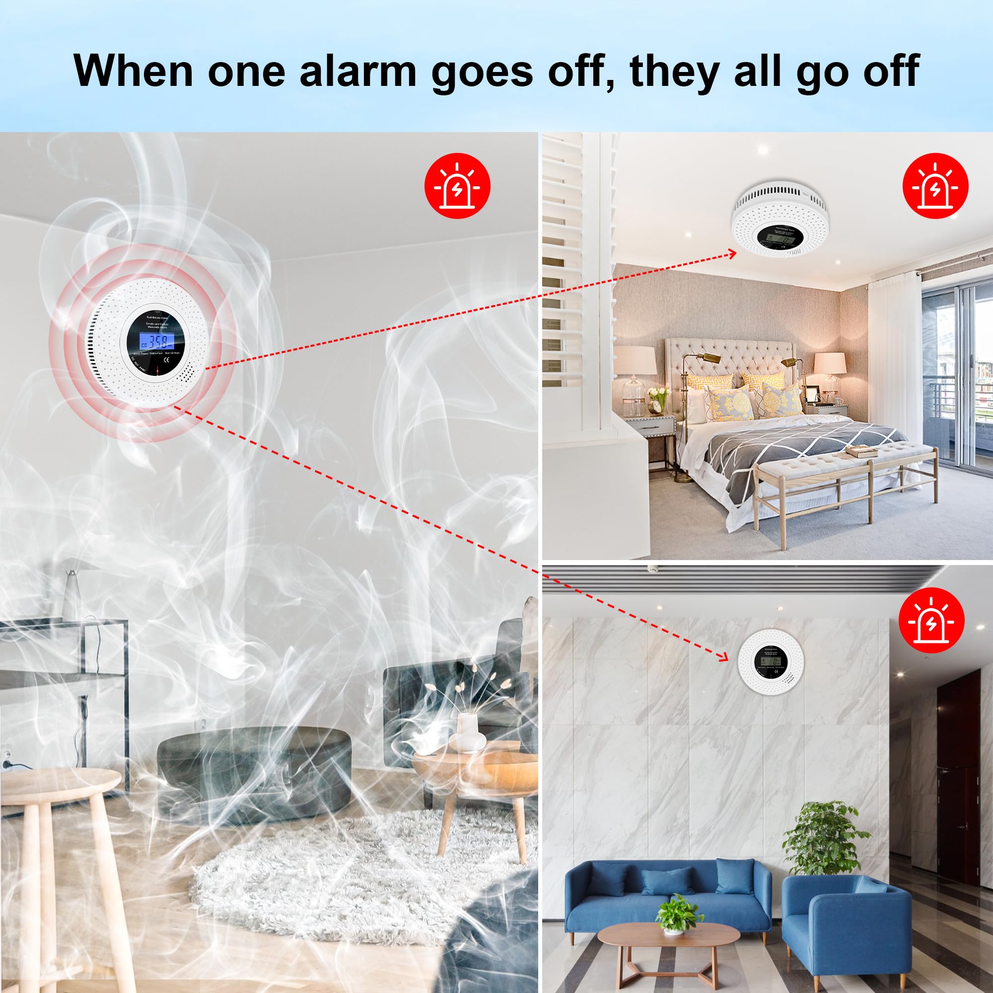 2-in-1 Smoke and Carbon Monoxide Detector with LCD Display - 3-pack
