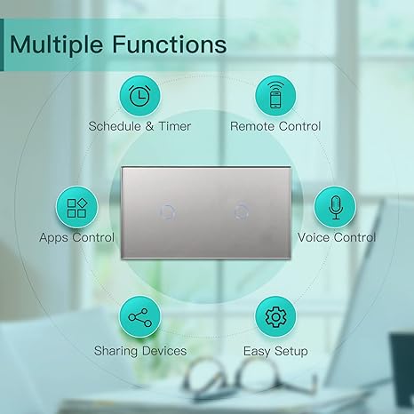 BSEED Smart ZigBee Double Light Switch – WiFi, Alexa, Google, Tuya – Grey