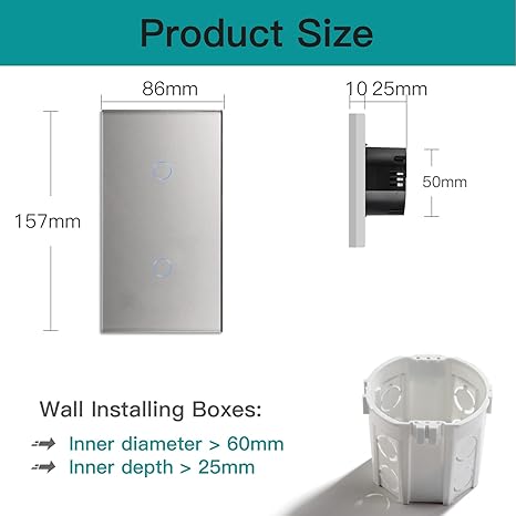 BSEED Smart ZigBee Double Light Switch – WiFi, Alexa, Google, Tuya – Grey