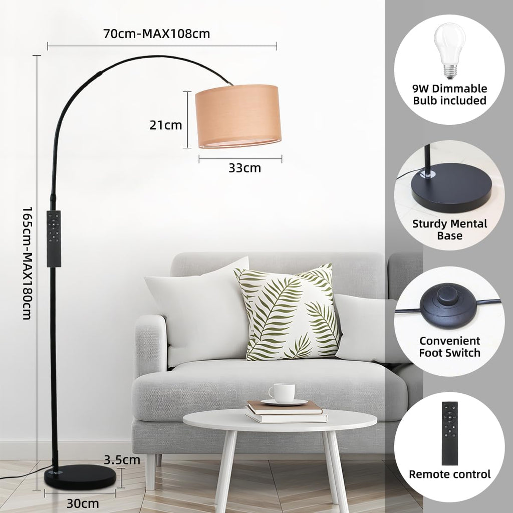 Aura arc floor lamp - remote, 5 modes, dimmable, 2700–6500K, linen shade