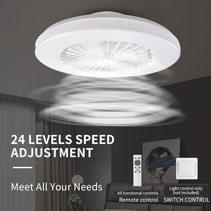 LED Ceiling Fan BKZO 48 cm – 24 Speeds, Dimmable 3000–5500K, White