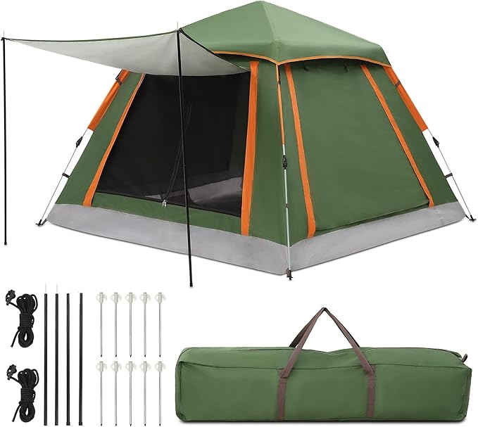 HAUSPROFI Pop-up Camping Tent for 3 People – Automatic, 4 Seasons, Oxford 210D PU3000