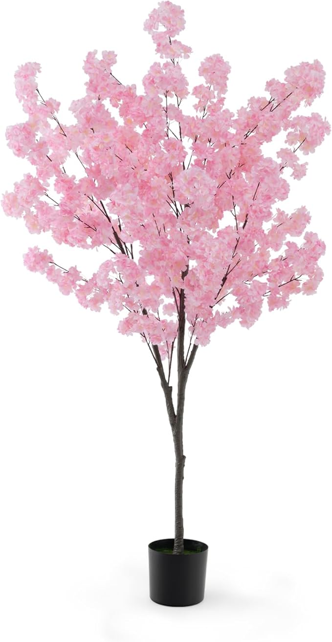 Artificial potted cherry blossom – pink, 150 cm, silk and plastic