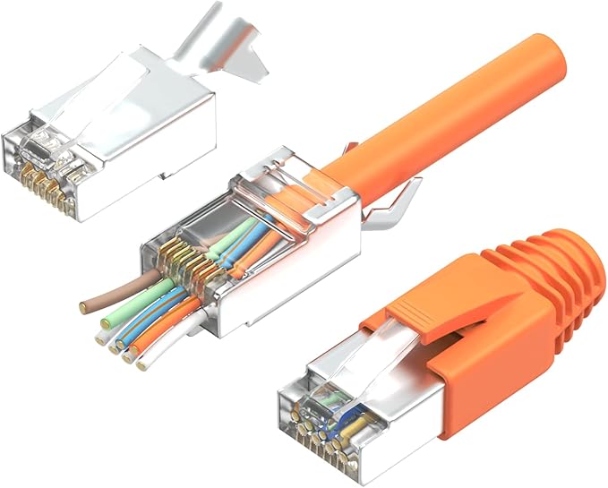 RJ45 CAT7 Pass-Through Network Connectors – Shielded, 10 Gigabit, Gold Plated Contacts